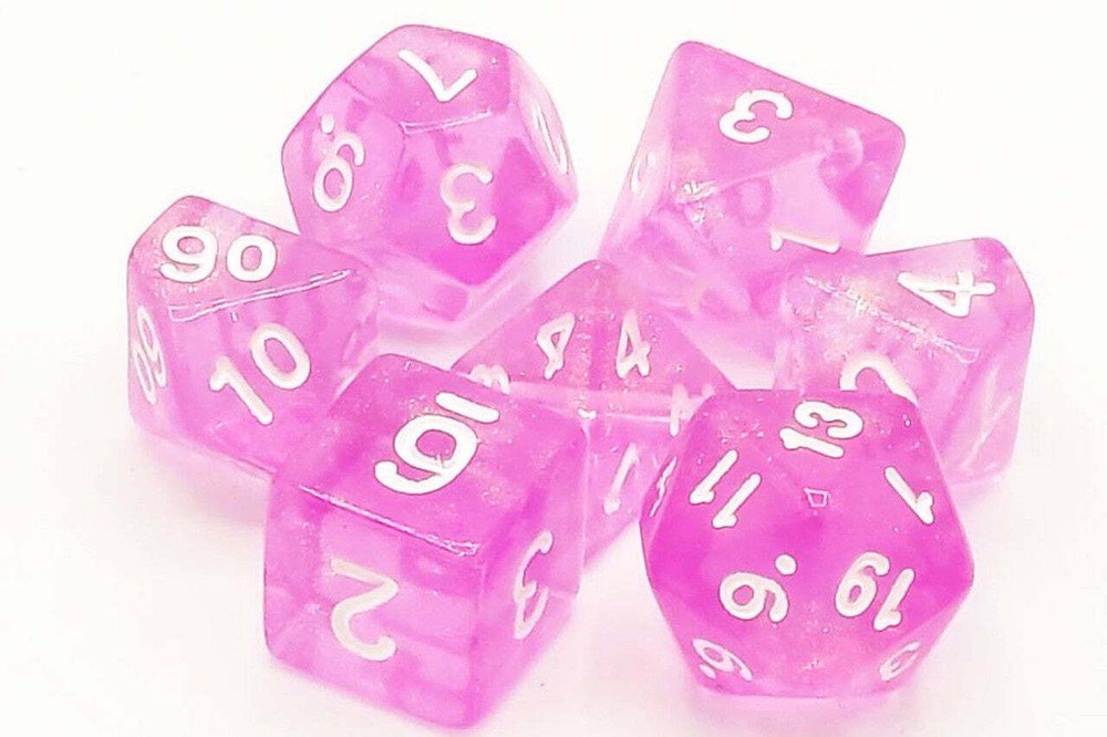 Old School 7 Piece DnD RPG Dice Set Galaxy Lilac Shimmer