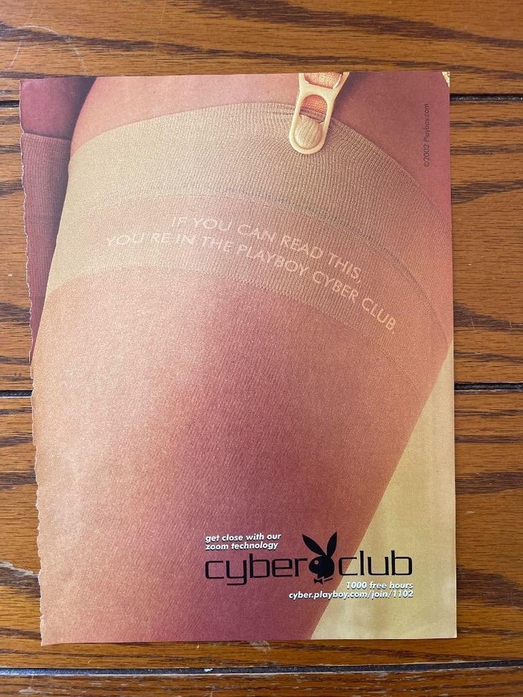 PLAYBOY CTBER CLUB PRINT PAGE AD WOMAN IN BEIGE GARTER BELT 