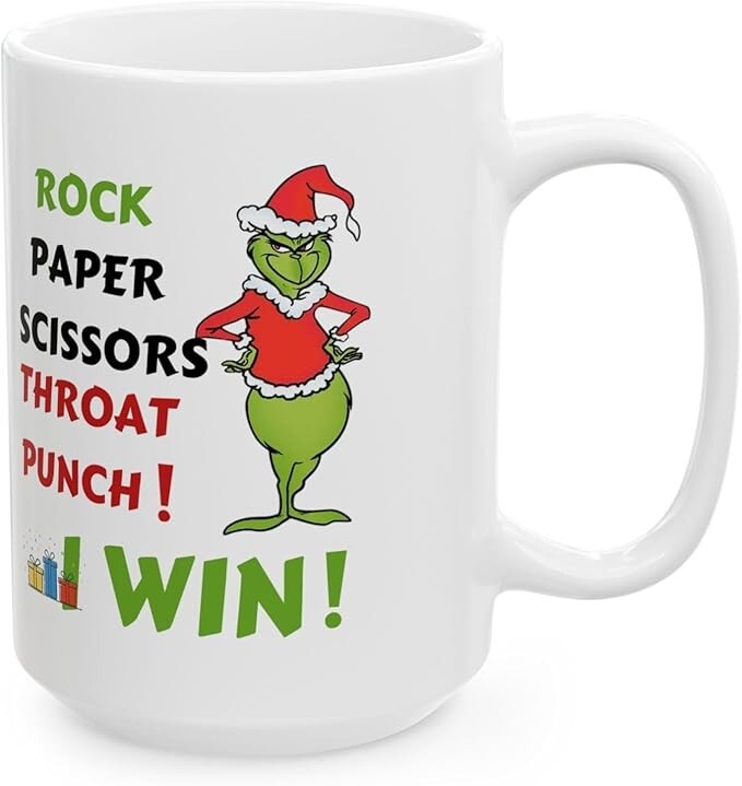 Funny Christmas Rock Scissors Throat Punch Ceramic Mug 11oz or 15oz