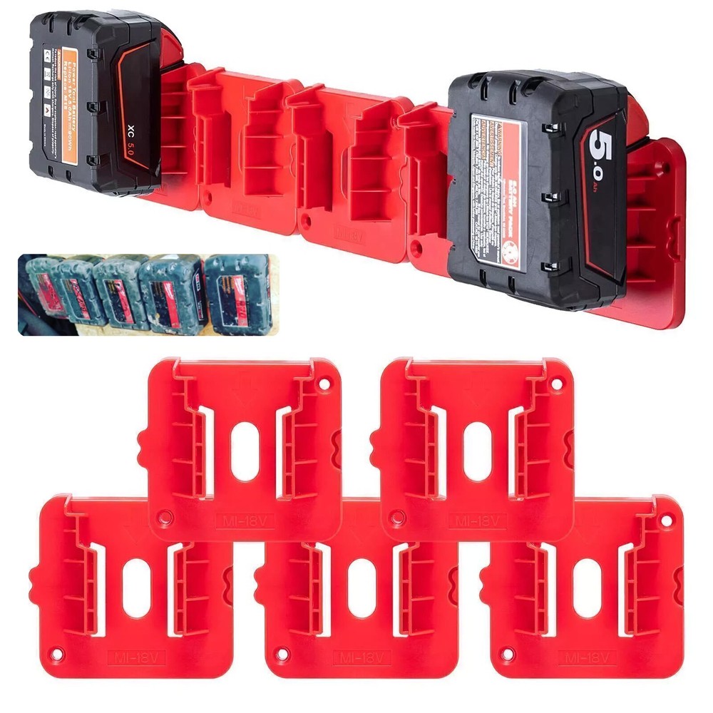5Pack Battery Mounts Storage Holder Rack For Milwaukee M18 18V Battery Holder