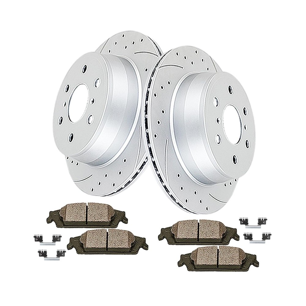 Rear Brake Kit Drilled and Slotted Brake Rotors Ceramic Brake Pads Replacemen...