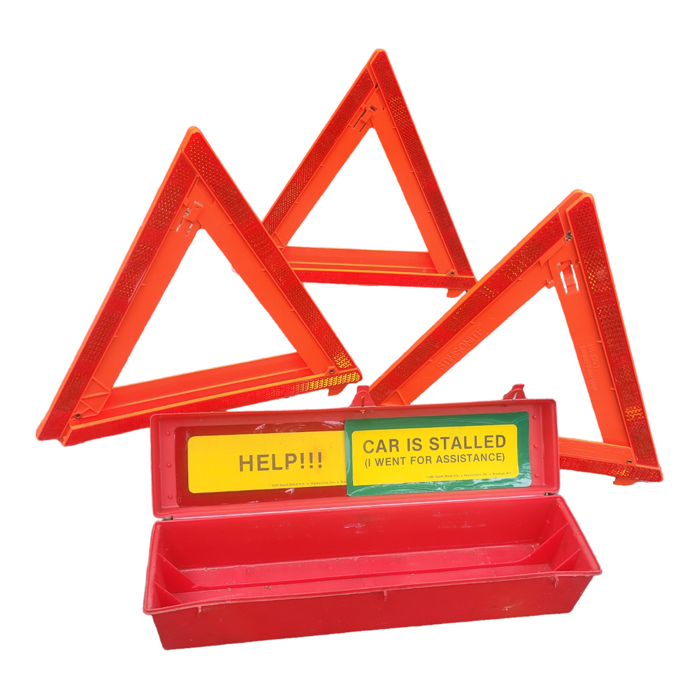3 Vtg Stimsonite 130 Emergency Warning Triangle Set Reflective Roadside Safety
