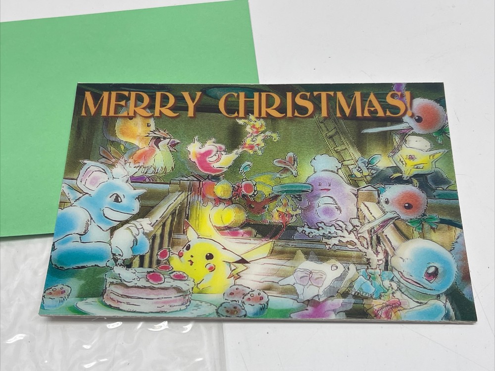Pokemon 3D Christmas Card Featuring Pikachu Squirtle Abracadabra NOS Nintendo Tomy JD-image