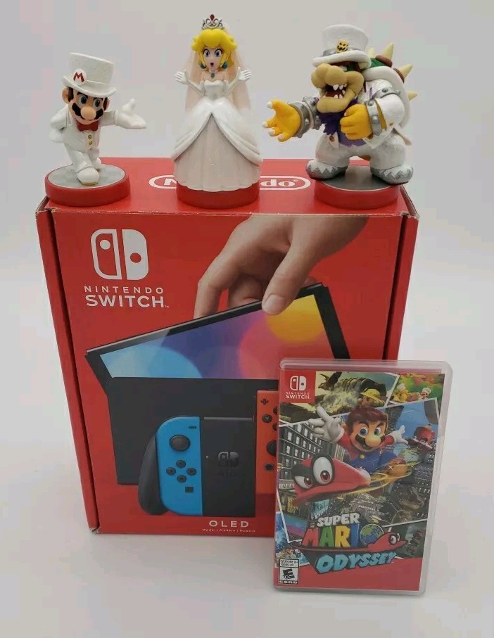 Nintendo Switch OLED HEG-001 Handheld Console - 64GB - MARIO ODSSEY BUNDLE AMIBO-image