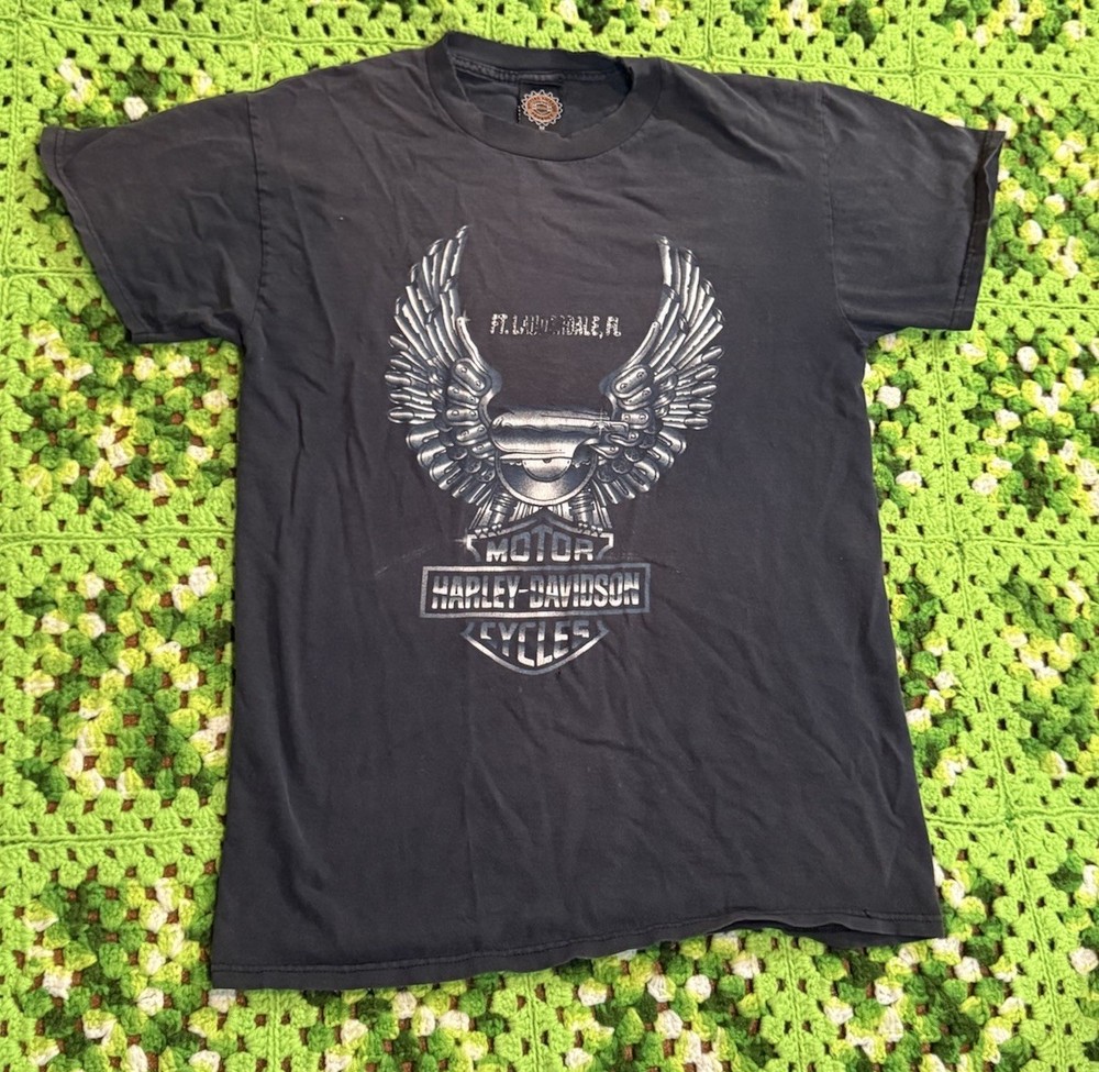 Vtg 90s Harley Davidson Motorcycle Shirt Faded M Cotton Thrashed Grunge Biker