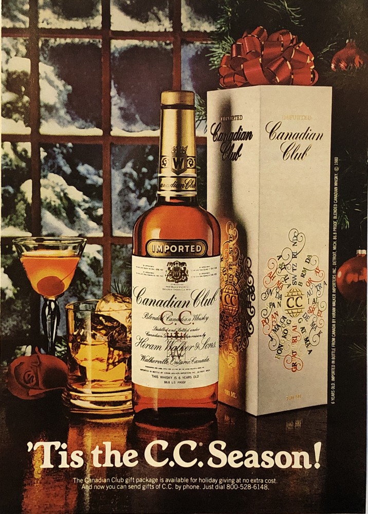 1980s Canadian Club Whisky Christmas Ad Print Tis The CC Season Gift Box