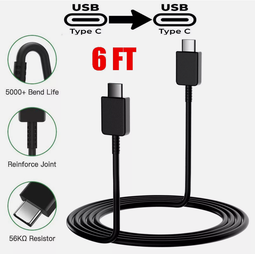 1* 2M USB-C to USB-C Cable Fast Charge Type C Charging Cord Charger Cable Black
