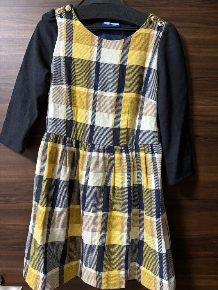 Burberry Blue Label Check Dress Wool Yellow Flare Skirt Women Size 36 Used