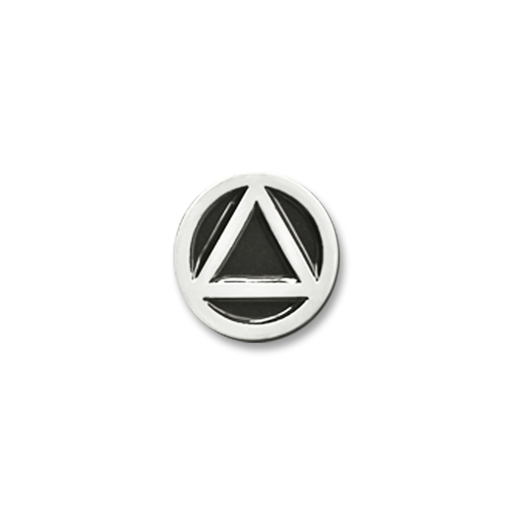 Small Black & Silver Enamel AA Lapel Pin - Circle/Triangle - 3/8 Inch-image