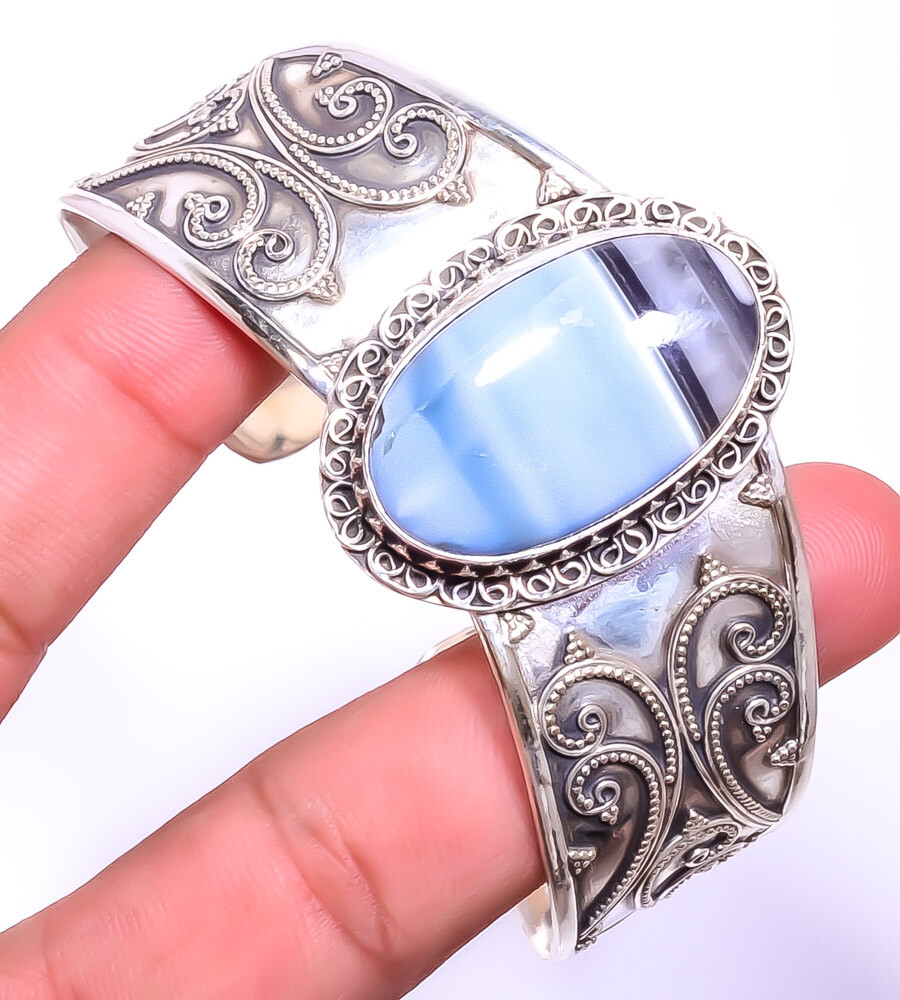 Blue Opal - Owyhee 925 Bali Sterling Silver Cuff Adst. T42