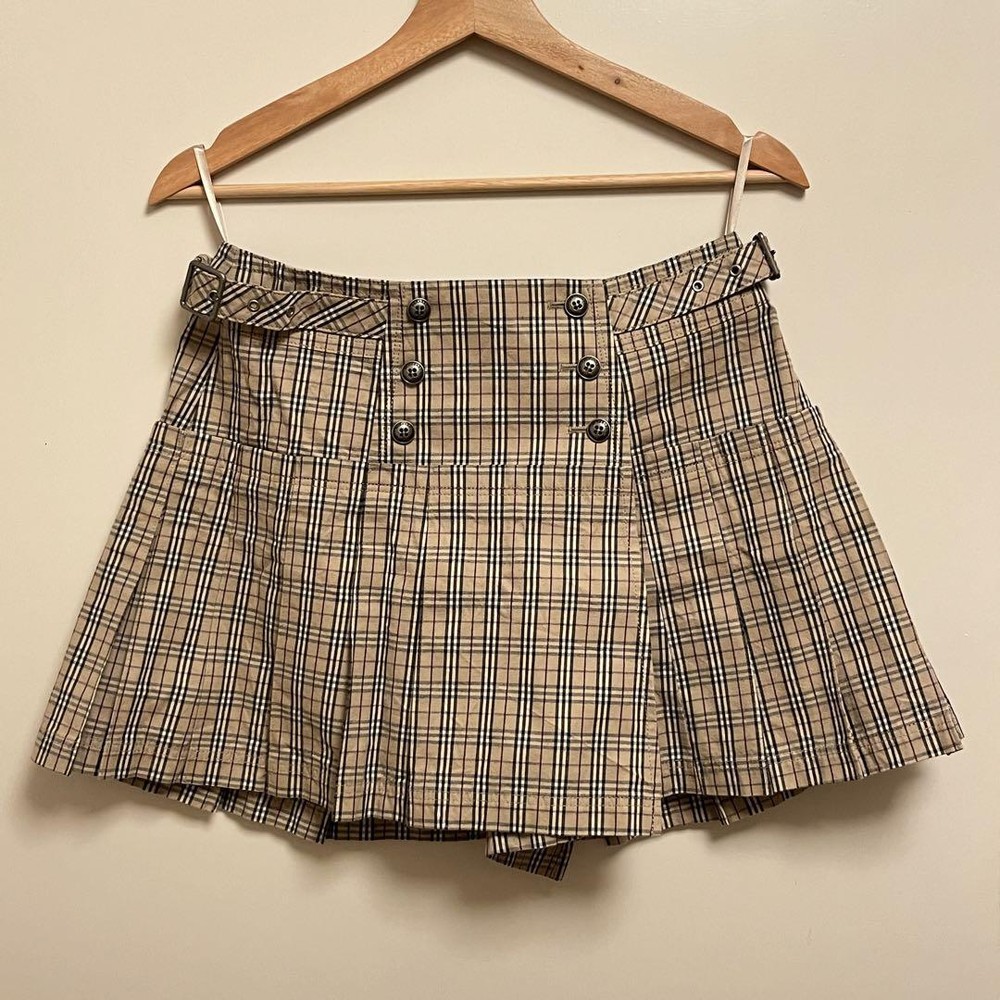 Burberry Blue Label Nova Check Pleated Mini Skirt 36 Side Belt Detail