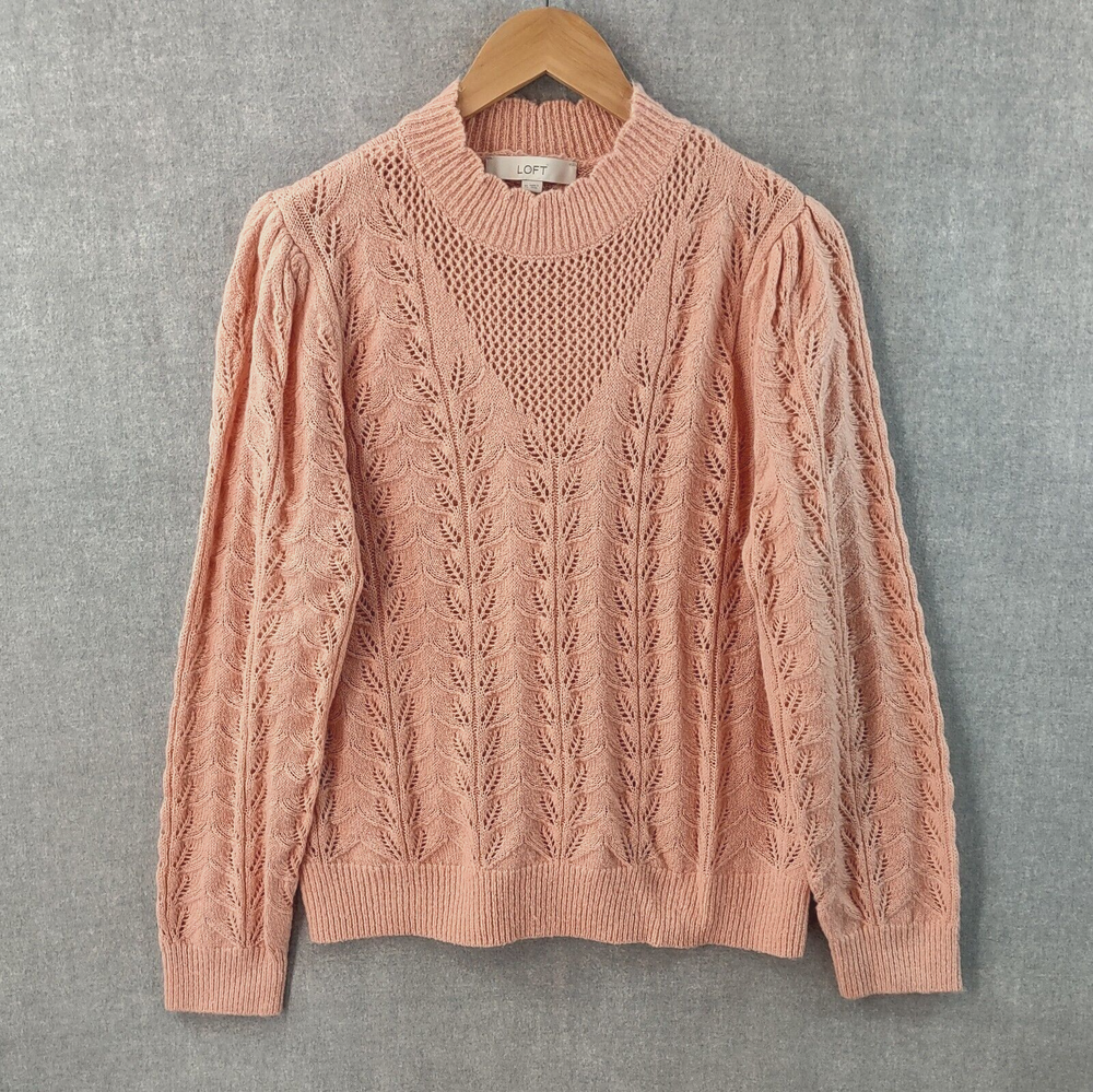 Loft Sweater Womens Extra Large Peach Orange Cabled Round Neck Knit Pullover