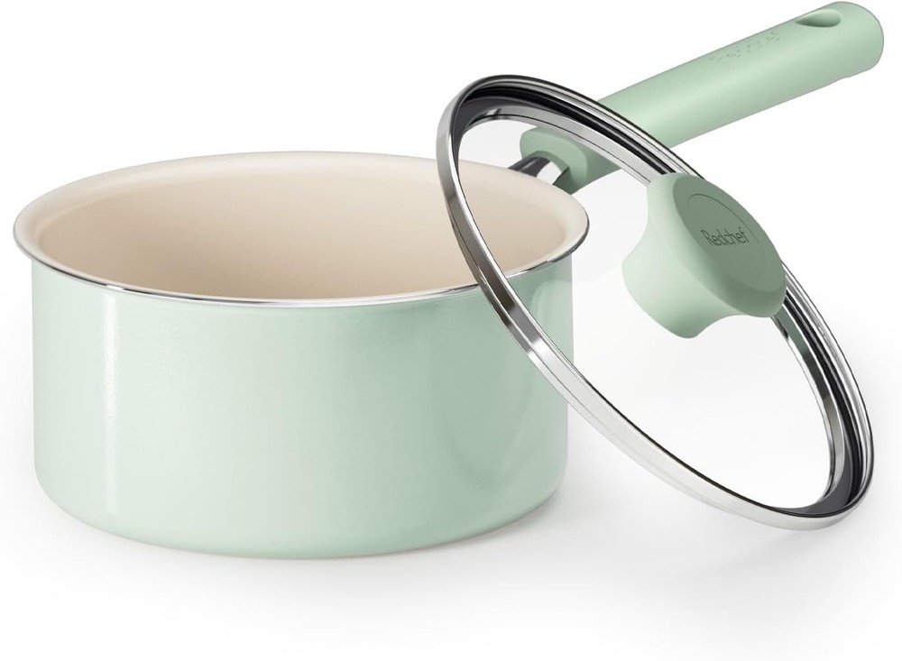 Redchef Ceramic Nonstick Saucepan with Lid, 1.5QT Small 1.5 Quarts, Green