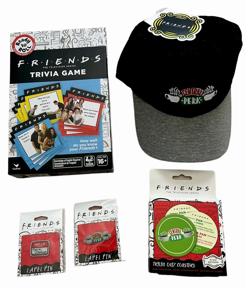 *NEW* FRIENDS SHOW Gift Set  (Trivia Game, Baseball Hat, Lapel Pins, & Coaster)