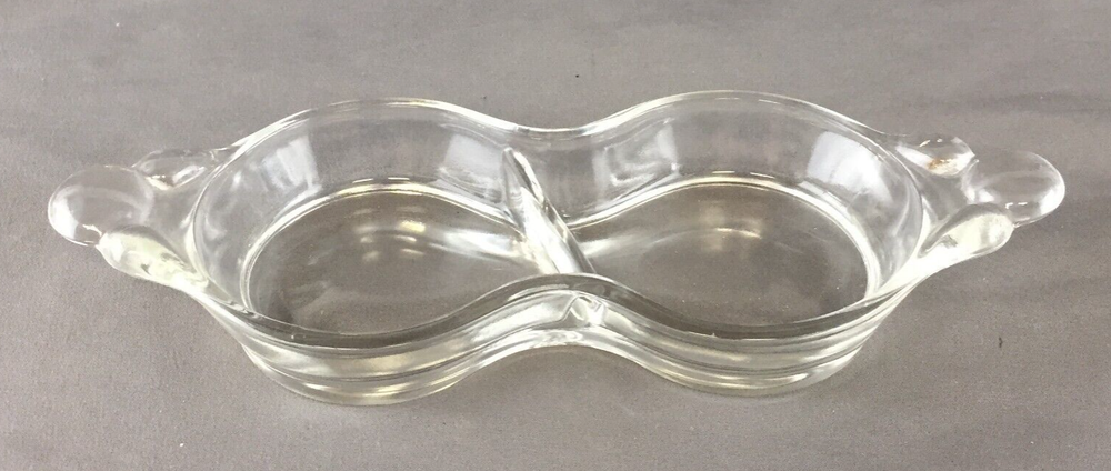 Vintage Duncan & Miller Teardrop Clear Glass Divided Relish Pickle Dish