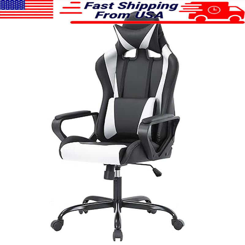 Ergonomic Gaming Chair W/ Adjustable Armrests 360° Swivel Lumbar Support New