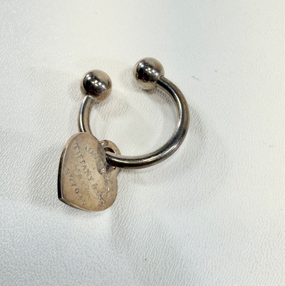 Vintage Tiffany & Co 925 Key Ring with Heart Tag Sterling Silver Ball Ends