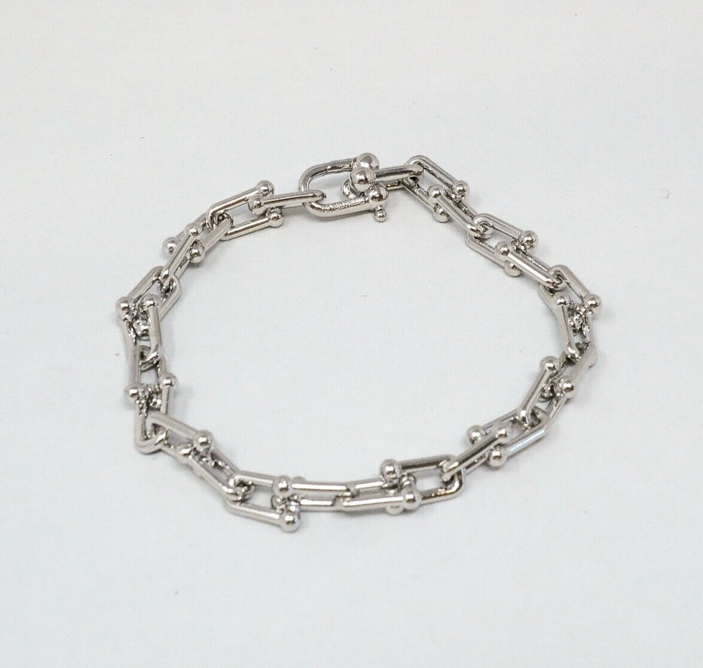 Tiffany & Co. 925 Silver Hardware U Ball Link Bracelet 20cm With Gift Box Set