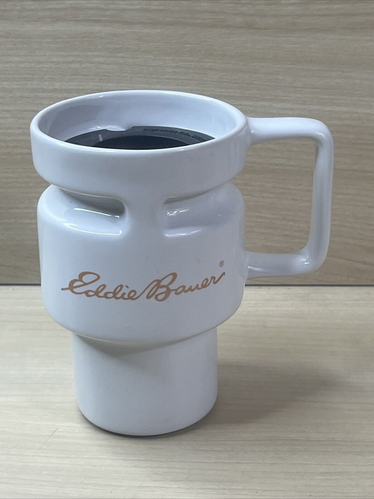 Eddie Bauer Tall White Coffee Mug No Lid Tea Cup Gojo Travel Mug Collectible