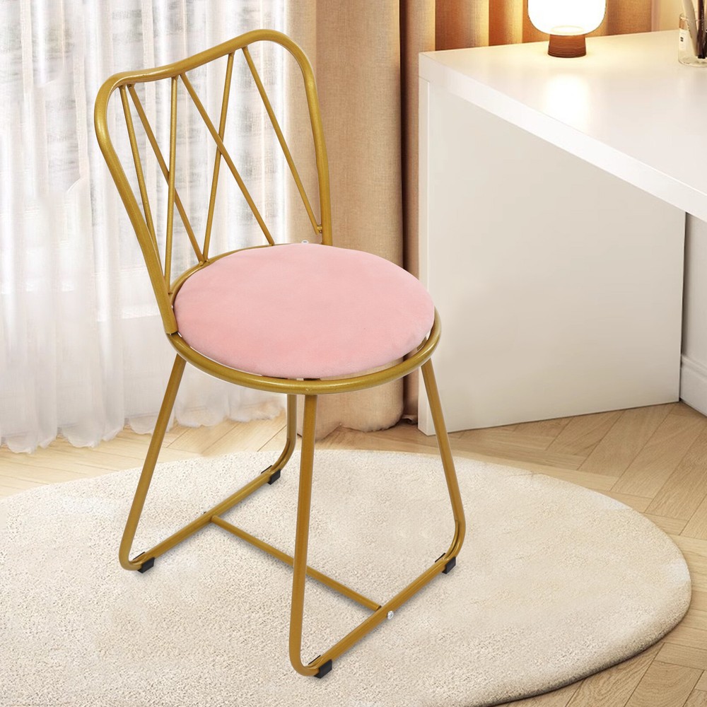 Elegant Velvet Cushioned Metal Frame Dining or Makeup Chair