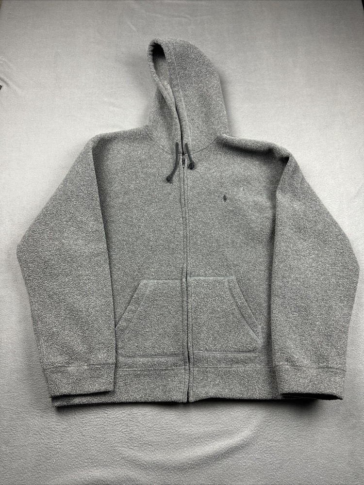 Polo Ralph Lauren Sweatshirt Men's XL Vintage Full Zip Fleece Hoodie Pony Gray