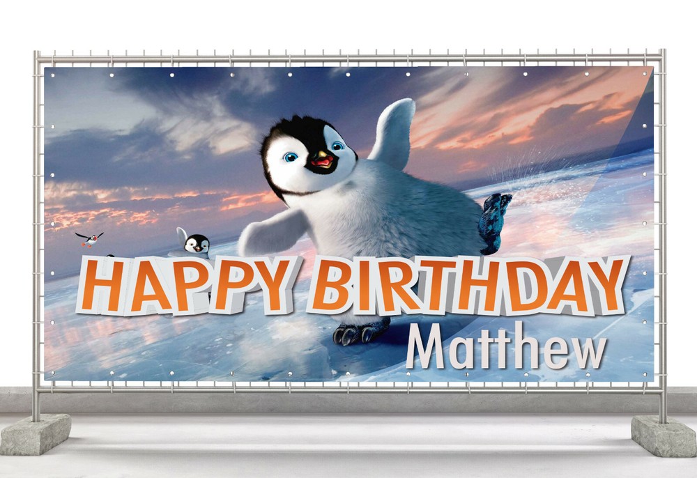 Happy Feet Custom Happy Birthday Banner Personalized Poster M532