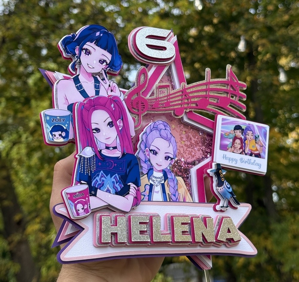 Personalized 3D Kpop Demon Hunters Card Cake Topper Birthday Party Decor