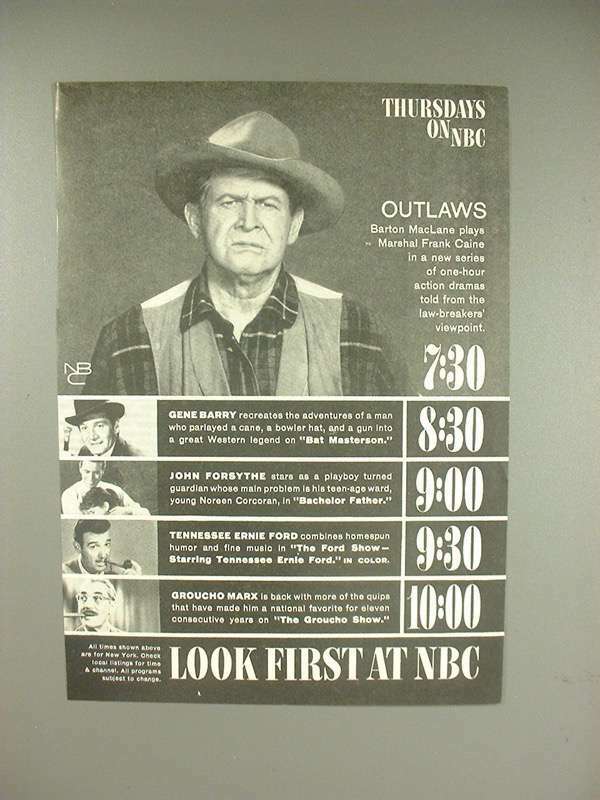 1960 NBC TV Ad - Barton MacLane, Groucho Marx, +
