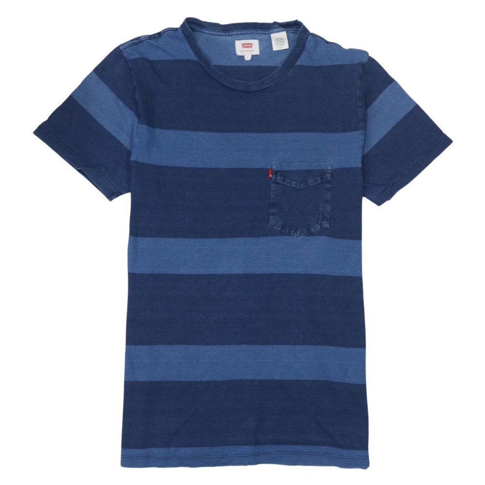 Levis Mens T Shirt Navy Blue Striped Cotton Chest Pocket Relaxed Jersey S