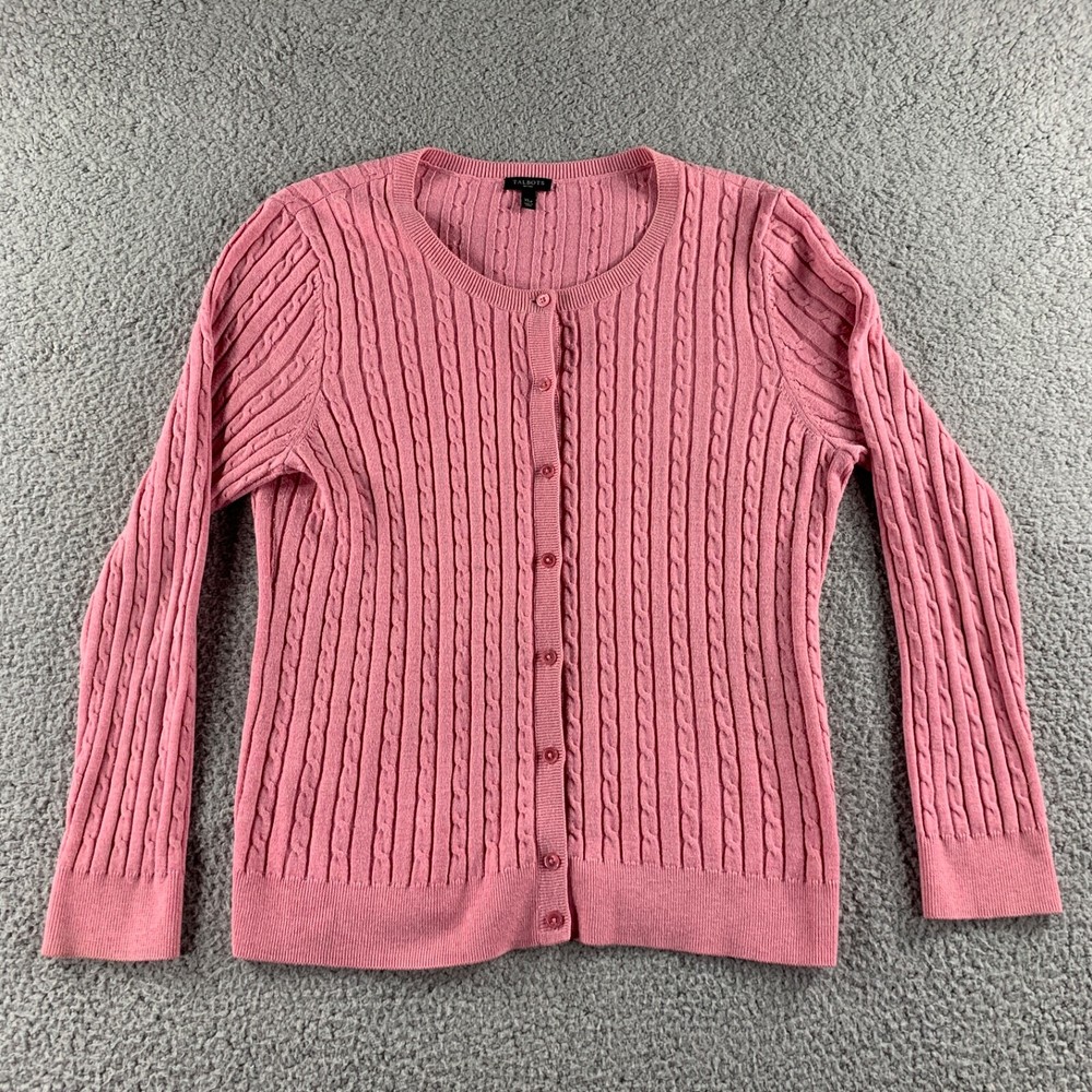 Talbots Cardigan Sweater Womens Petite XL Pink Wool Blend Cable Knit Casual