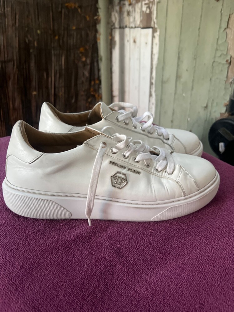 Phillip Plein Lo Top Sneakers White Size 41 (US 9.5) Leather Lace Up Italy Made