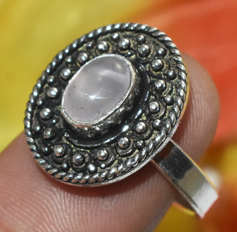 Rose Quartz Adjustable Handmade Ring 925 Silver Plated U348-A483