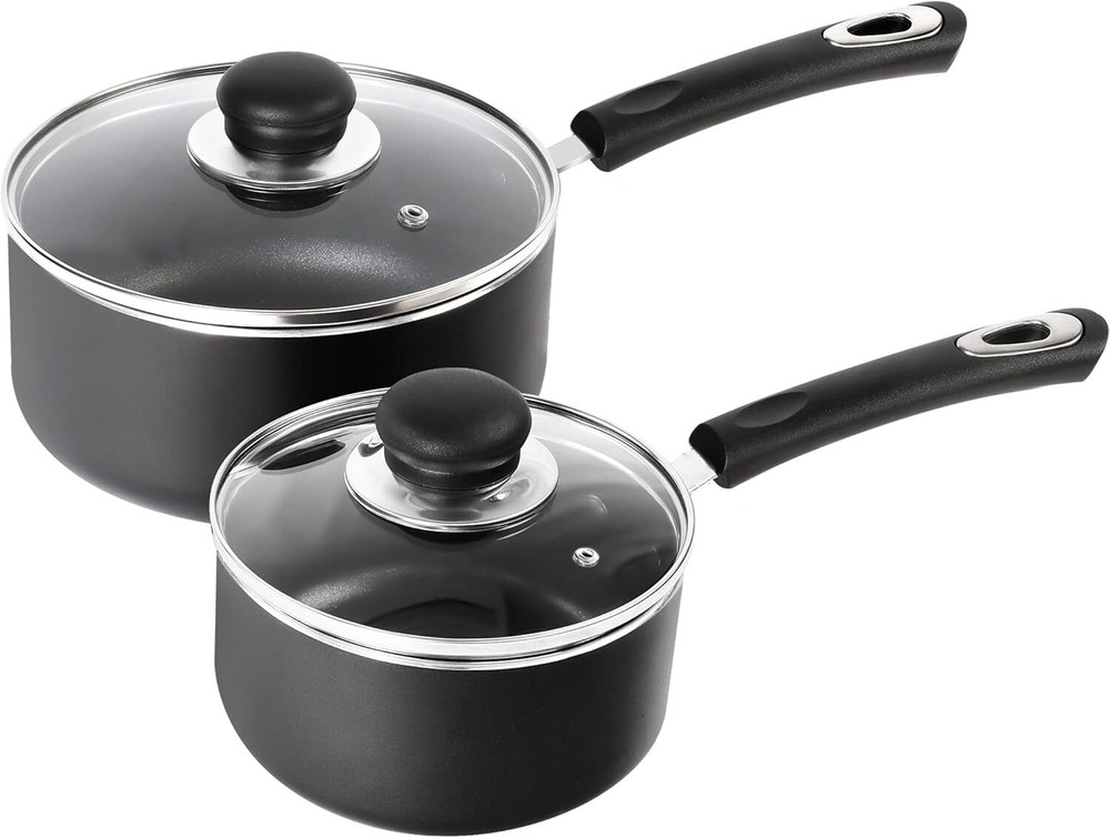 Utopia Kitchen Nonstick Saucepan Set with 1QT + 2QT (Pack of 1), Grey-Black