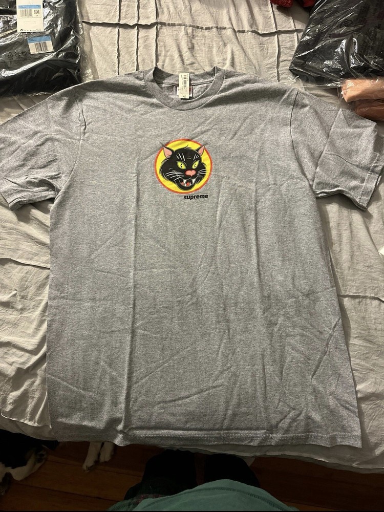 Supreme Black Cat Tee Heather Grey M Brand New