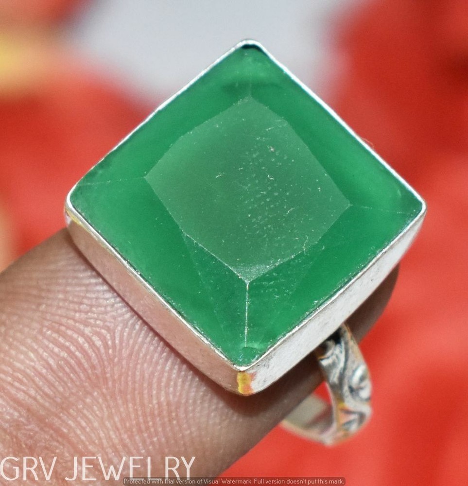 Green Onyx Gemstone Ring 925 Sterling Silver Overlay US Size 8
