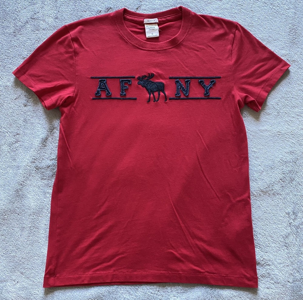 Abercrombie & Fitch Red Embroidered AF NY Moose Muscle Fit Shirt for Women Size Small-image