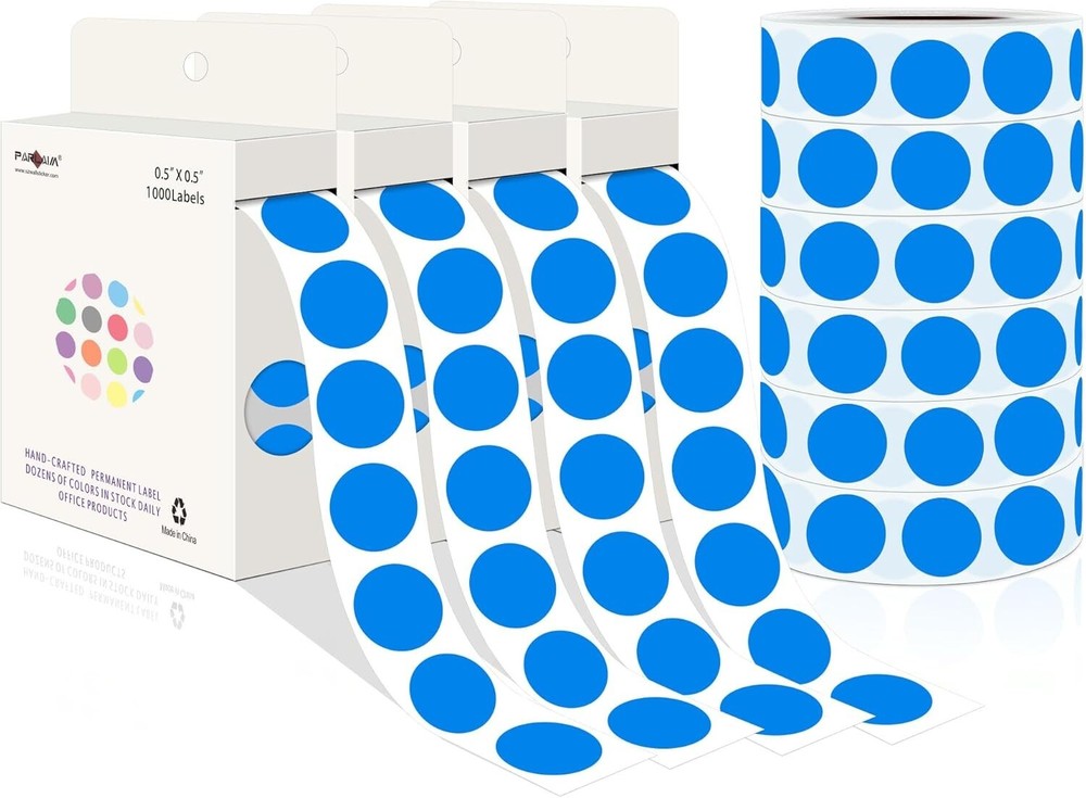 Durable 1/2 Inch Blue Dot Stickers - Perfect for Inventory Management & Crafting