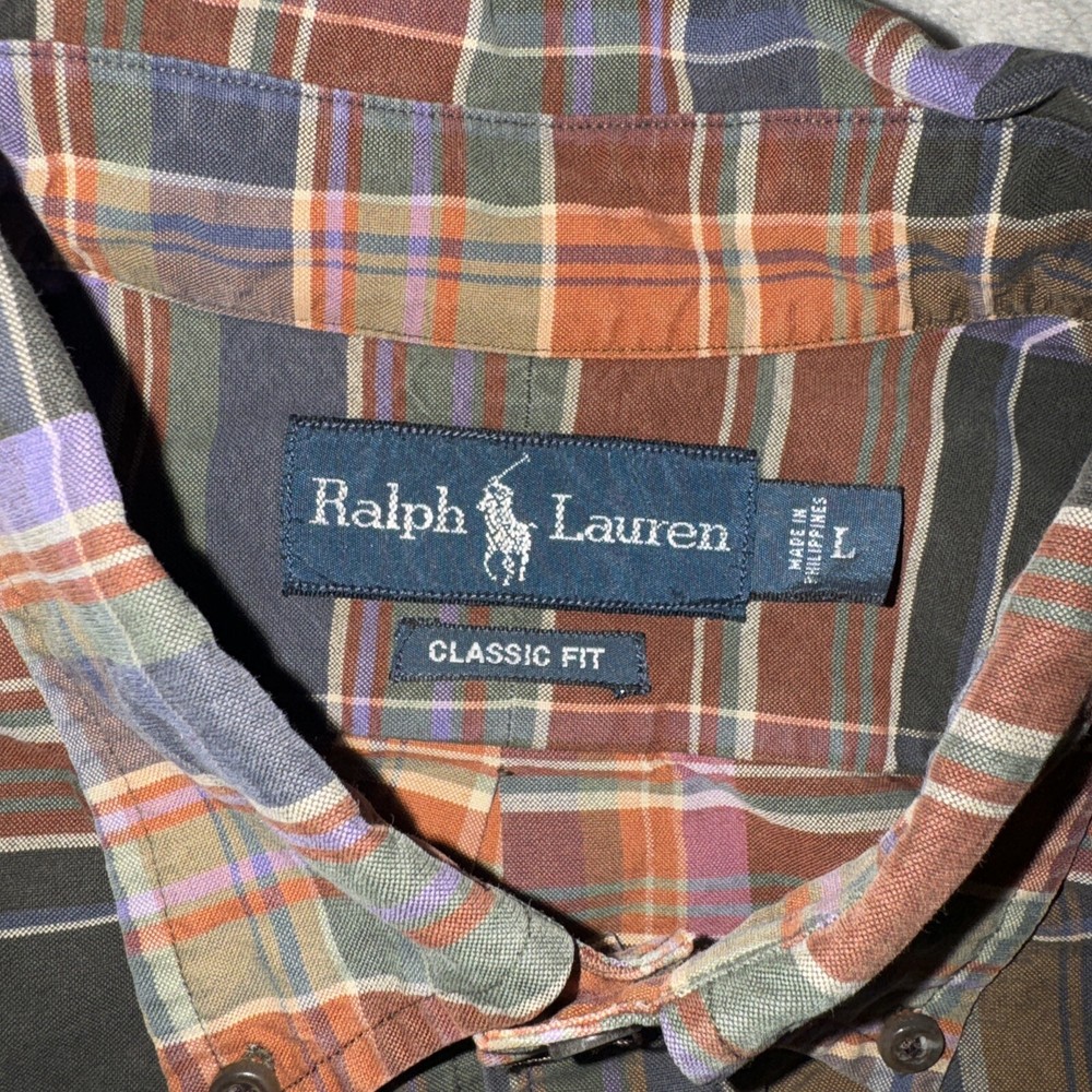 Ralph Lauren Men's Long Sleeve Button Down Shirt Size L Classic Fit Plaid