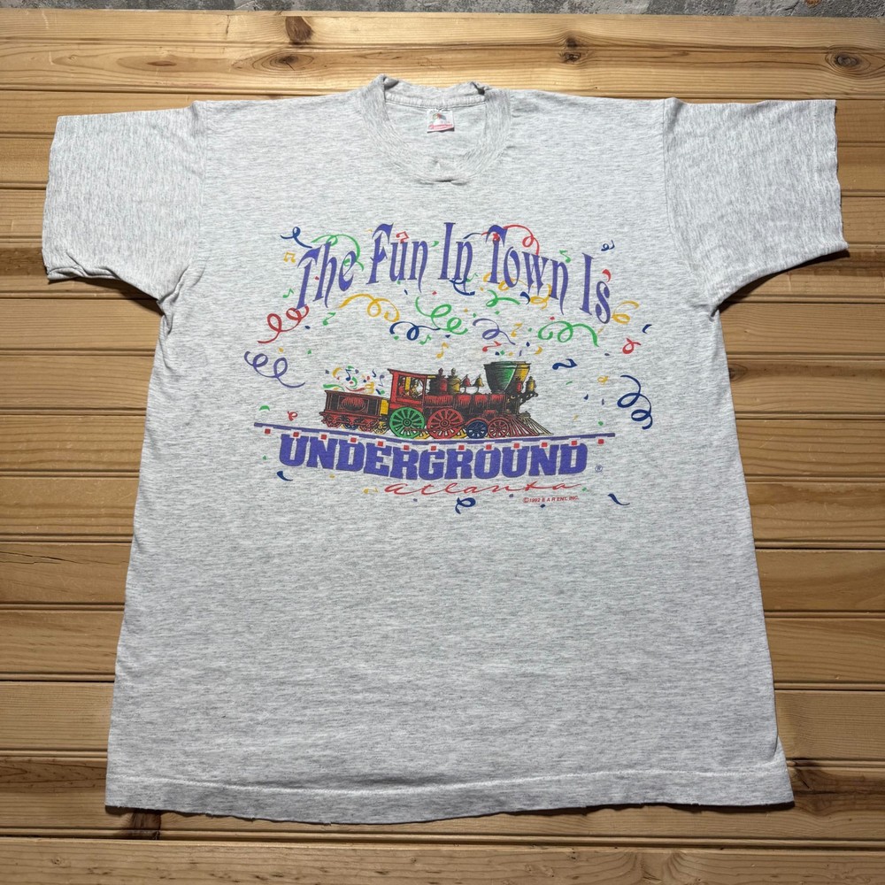 Vintage 1992 Underground Atlanta Train Confetti Graphic T-Shirt USA Made Size XL