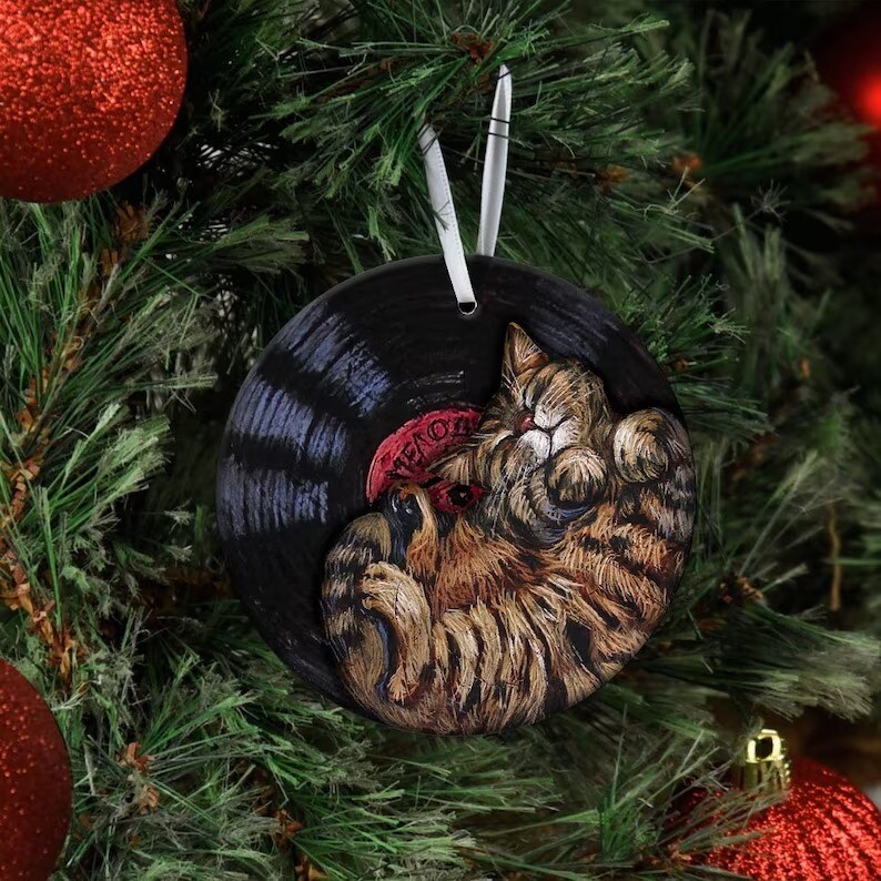 Cat Vinyl Ornament, Cat Christmas Ornament, Music Ceramic Christmas Ornament,...