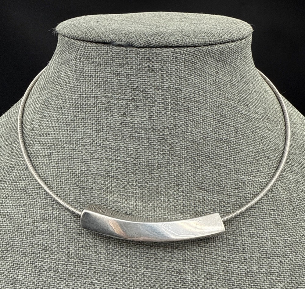 Silver Tone Choker Necklace with 2 Inch Round Pendant