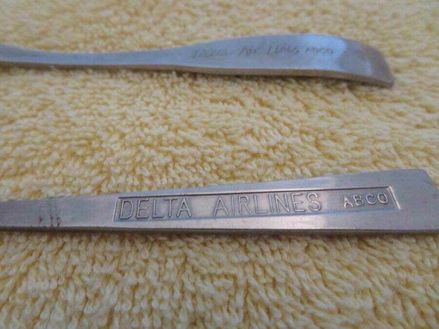Vintage DELTA Airlines SPOONS Pair ABCO Travel Airplane Cutlery Flight Meal Set-image