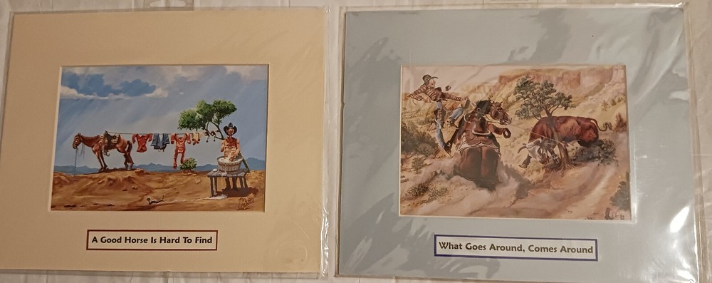 Western Artist Roy Boots Reynolds Cartoon Cowboy 2 8x10 prints Boots Reynolds