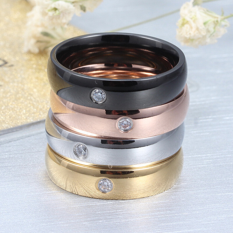 Ring Wedding Band Diamond Silver Black Gold High Polished Stainless Steel UNISEX