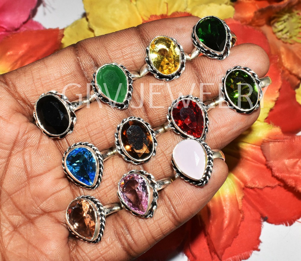 1000Pcs Mixed Topaz Rings 925 Silver Plated Bulk Lot WHR-42