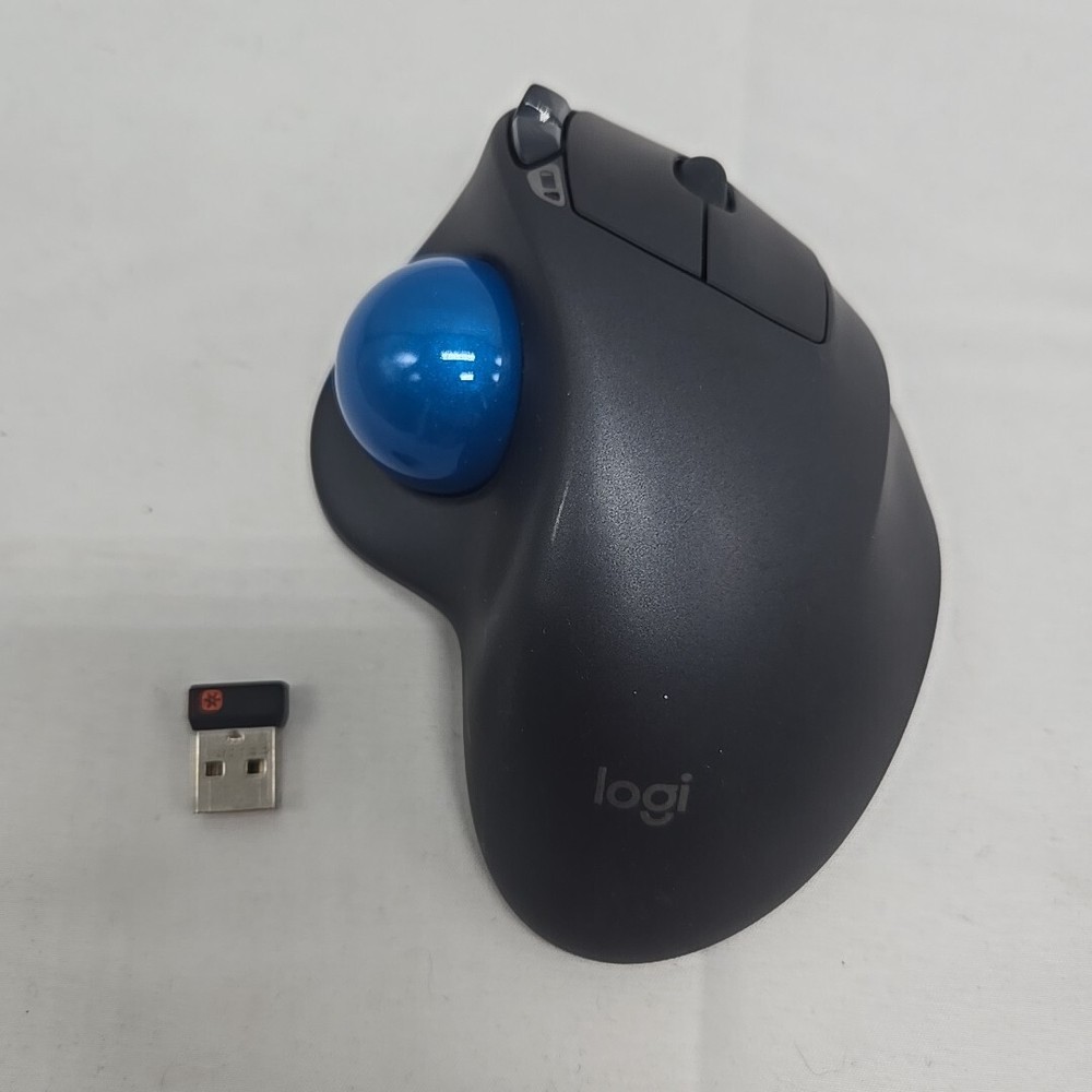 Logitech M570 Wireless Ergonomic Trackball Mouse Featuring Blue Ball and USB Receiver Dongle for Comfortable and Precise Navigation