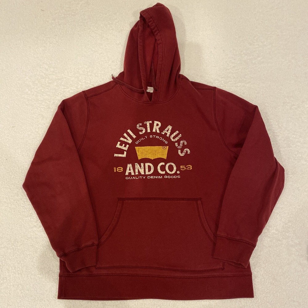 Levi Strauss & Co Built Strong Graphic Logo Crimson Pullover Hoodie Mens M (B15)