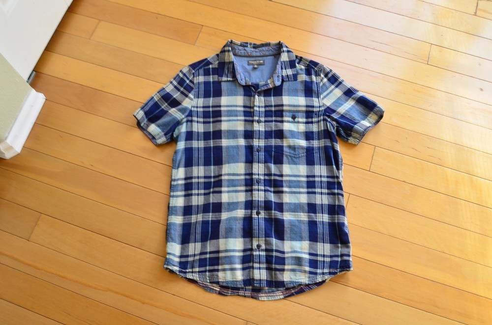 Toad&Co Beckmen Slim Fit Short Sleeve Plaid Button-front Shirt in Blue Size S