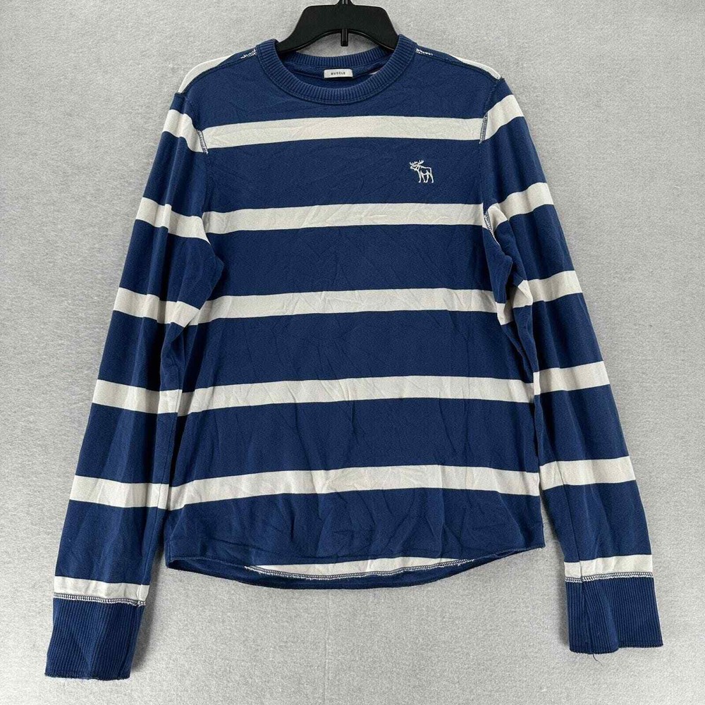 Abercrombie & Fitch Muscle T Shirt Mens Large Stripe Crew Neck Long Sleeve Lg-image
