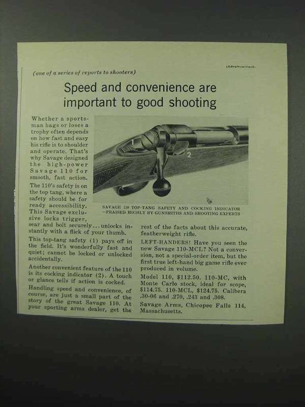 1960 Savage 110 Rifle Ad - Speed and Convenience